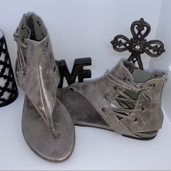 PEWTER silver gladiator ankle high bootie sandals New in box NIB 7 7.5 8.5 9 - Picture 2 of 8